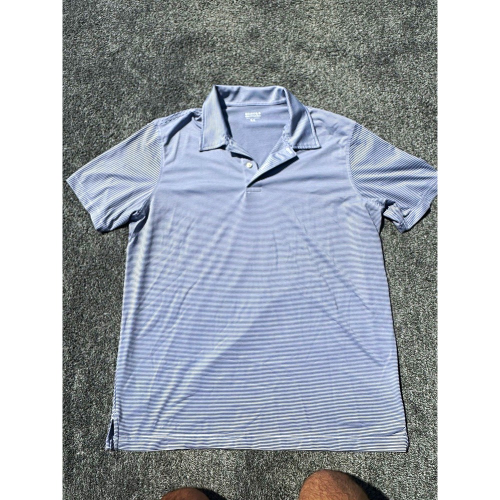 Brooks Brothers Mens XL Performance Polo Shirt Blue White Stripe Golf Stretch